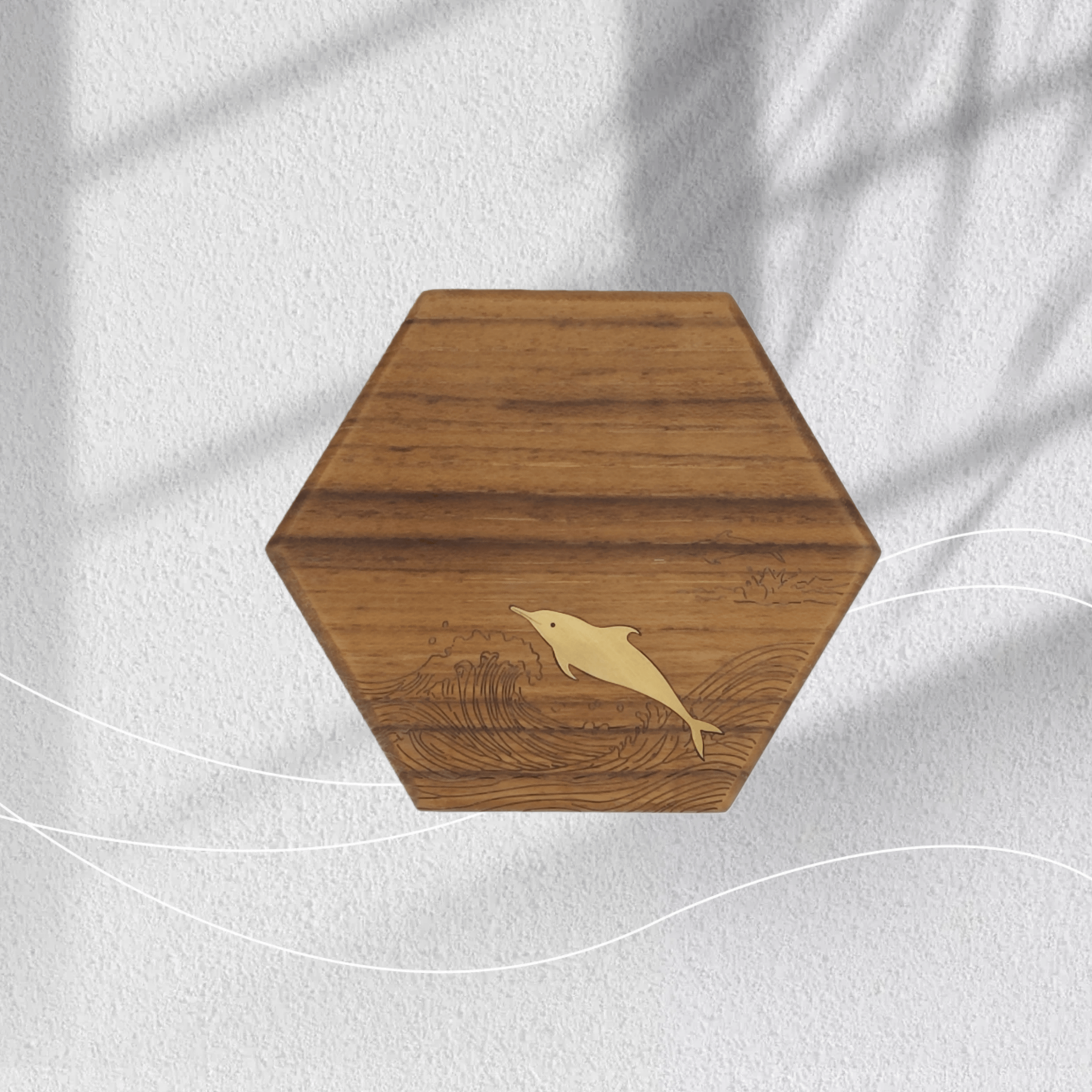 Hexagon Wooden Coaster – Dolphin