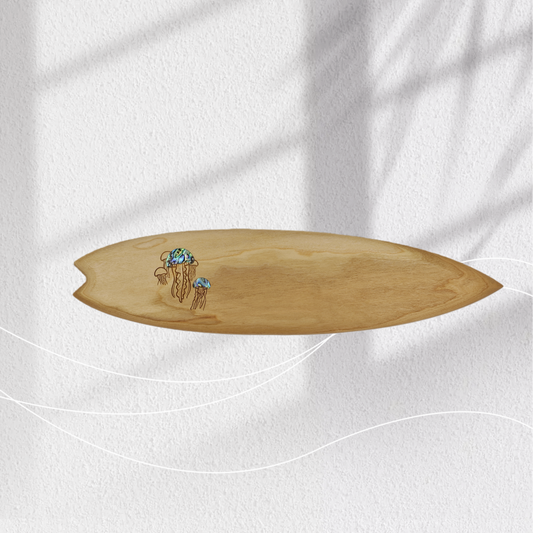 Surfboard Wall Art with Shell-Inlaid Jellyfish Motif (40CM)