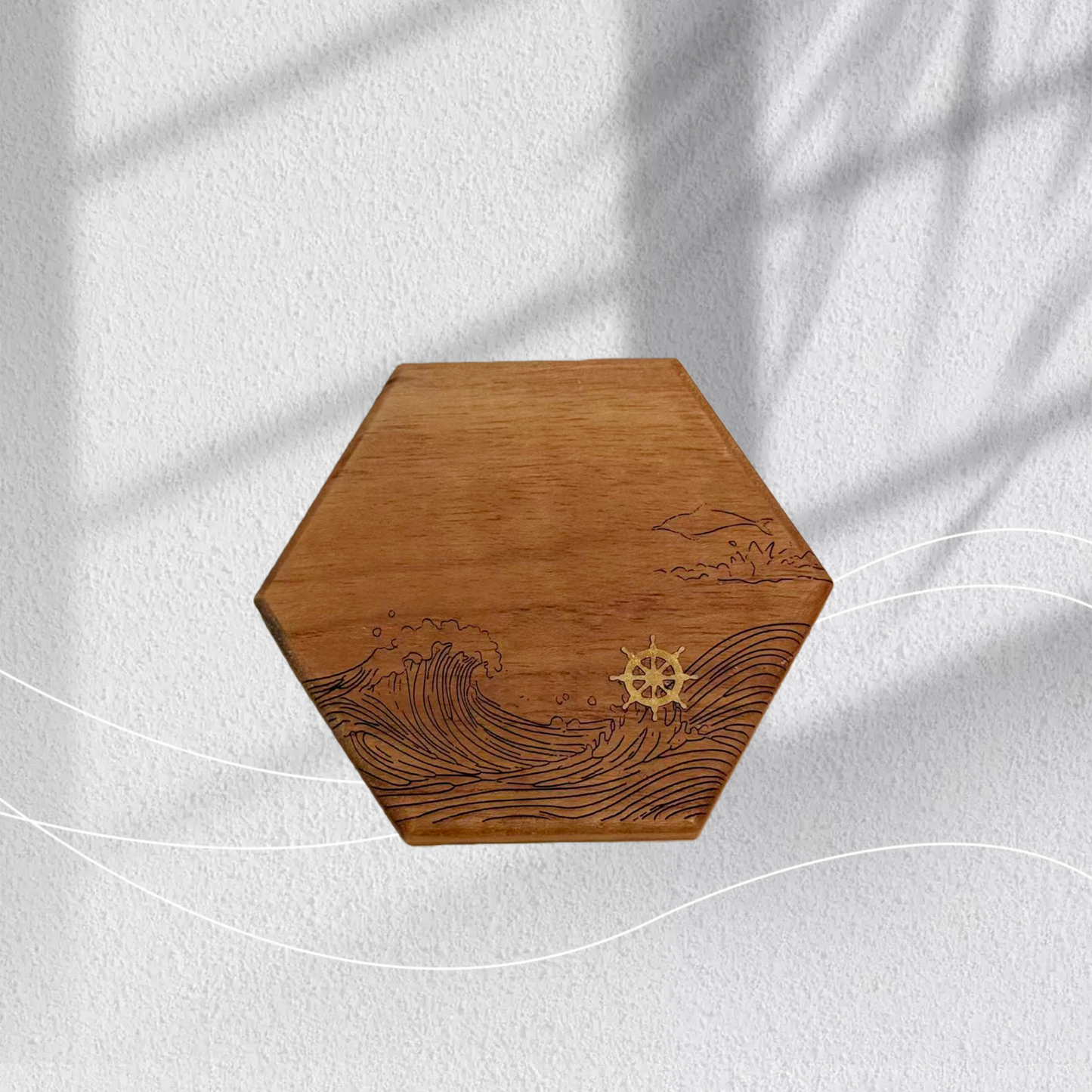 Hexagon Wood Coaster-Wheel