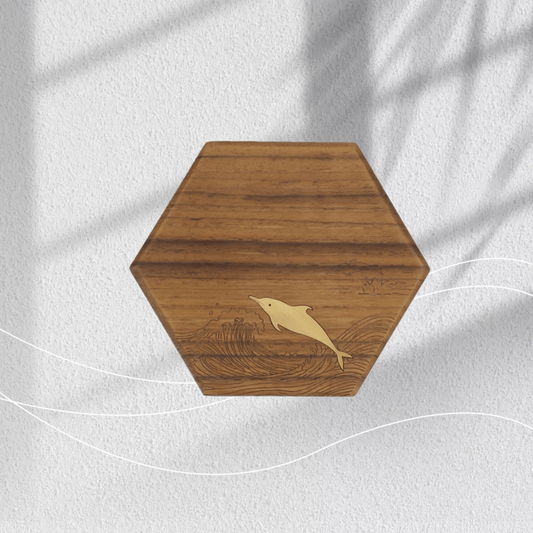 Hexagon Wooden Coaster – Dolphin
