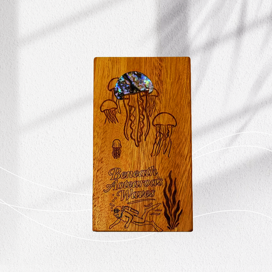 Ocean Jellyfish Wooden Magnet – Pāua Shell Accent