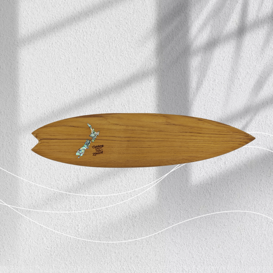 Surfboard Wooden Wall Hook Rack with NZ Map Shell Inlay (40cm)